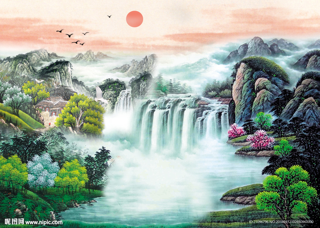 山水国画背景墙