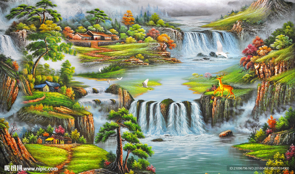 油画风景背景墙