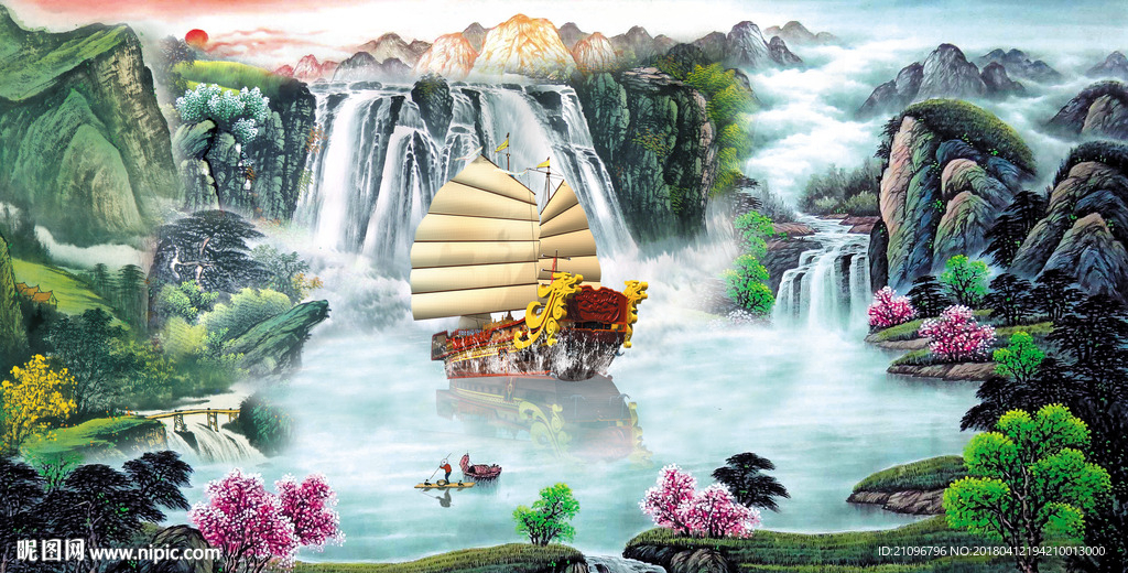 国画山水一帆风顺