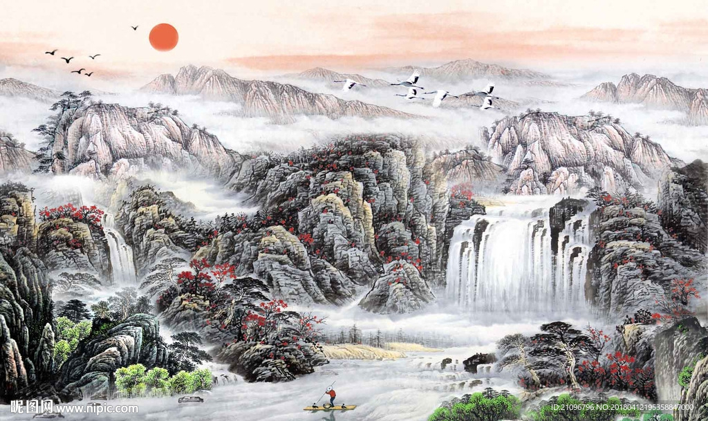 山水国画背景墙