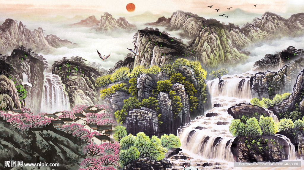 山水国画背景墙