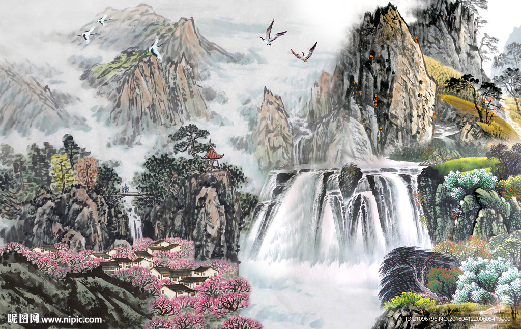 国画山水背景墙