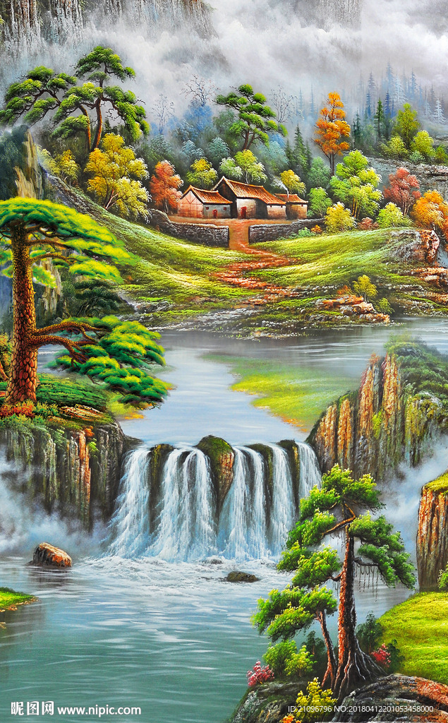 山水油画风景玄关