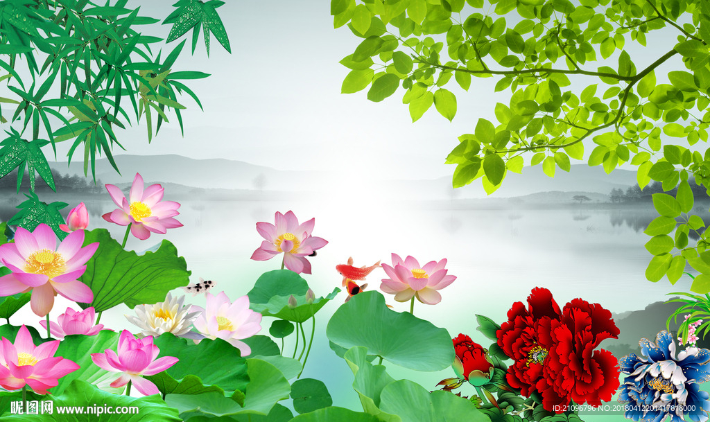荷花背景墙