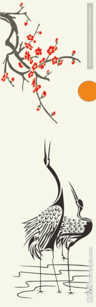 仙鹤 梅花  硅藻泥图案