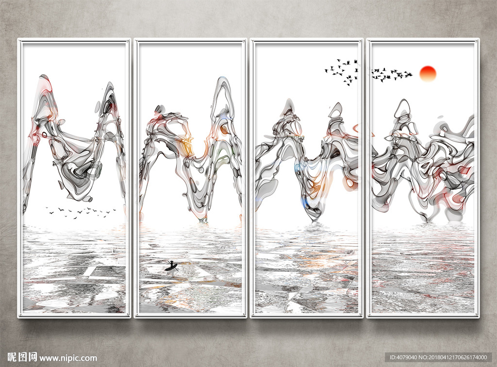 新中式水墨山水抽象电视背景墙