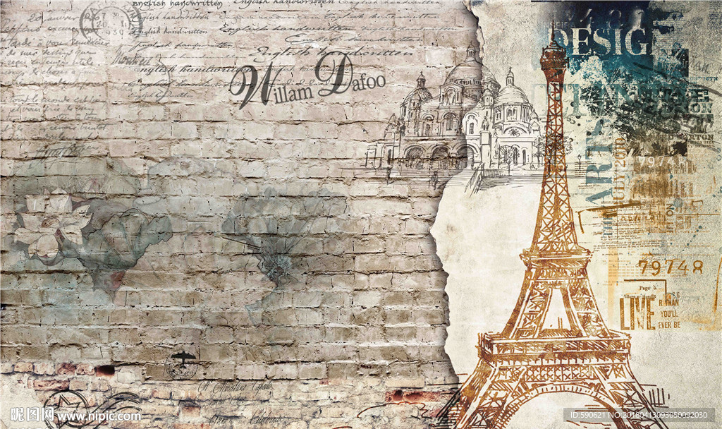 复古怀旧工装背景墙壁画