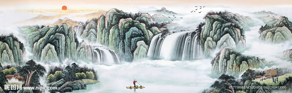 旭日东升山水画