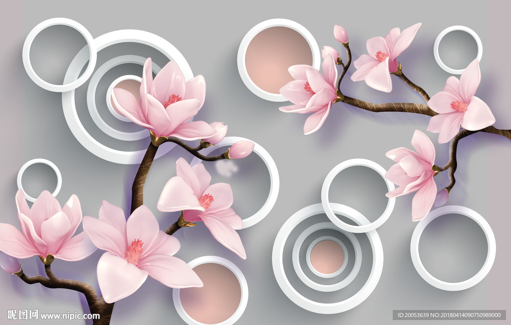 3d玉雕玉兰花电视背景墙