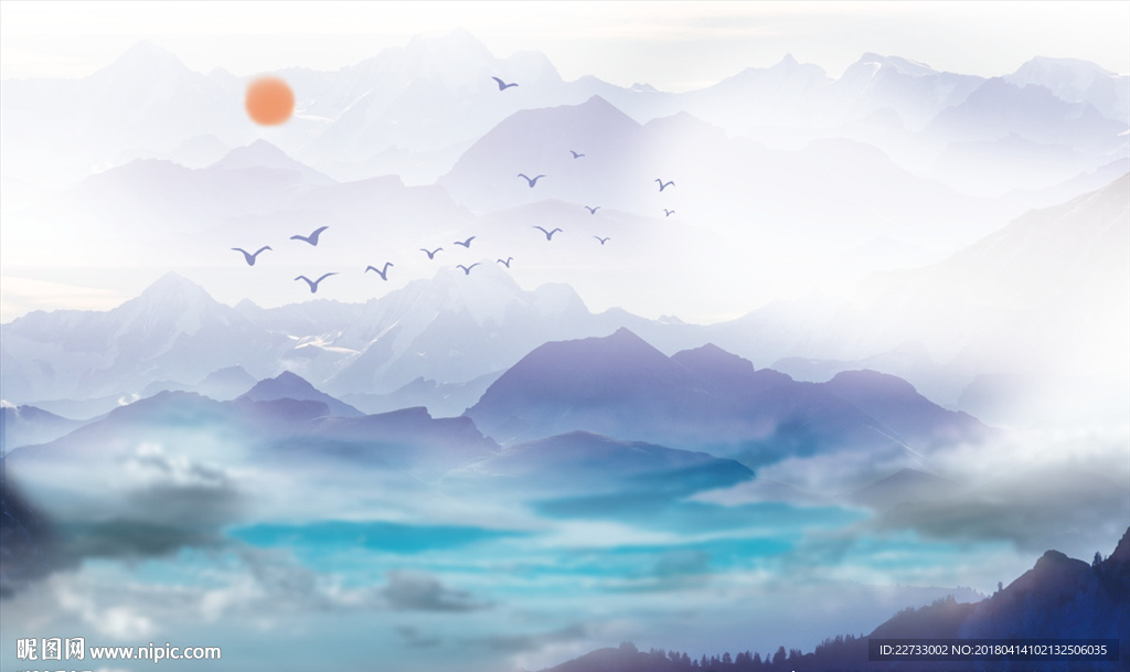 水墨山水大气中国风电视墙