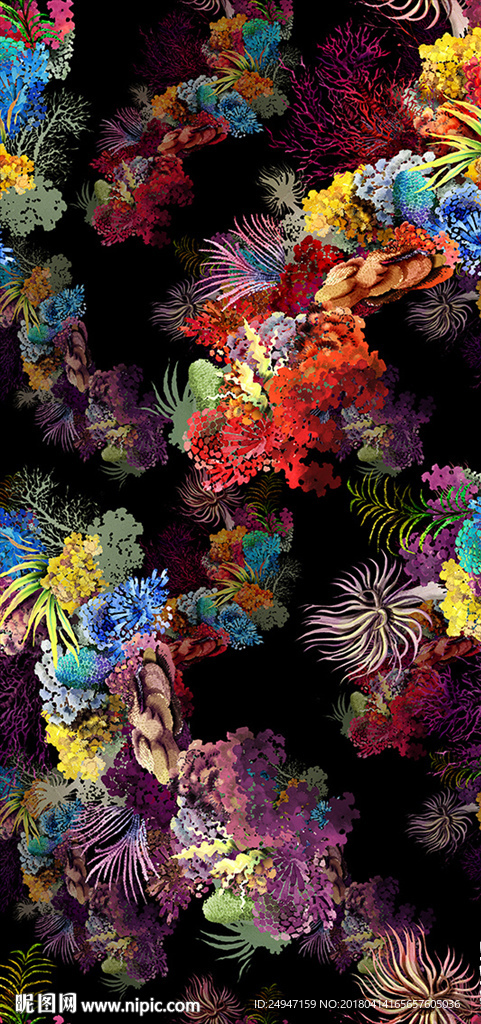 珊瑚 数码印花 四方连续