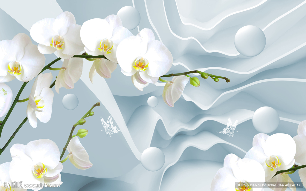 3d立体层次感空间蝴蝶兰圆球