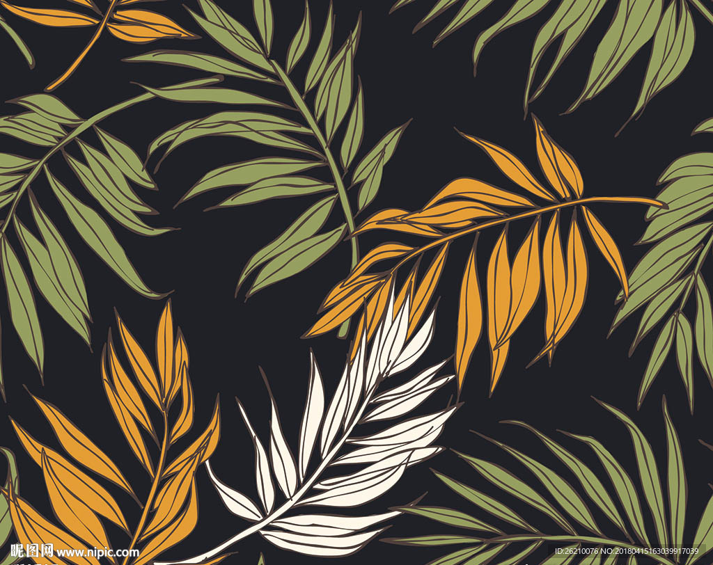 手绘矢量植物图案无缝墙纸