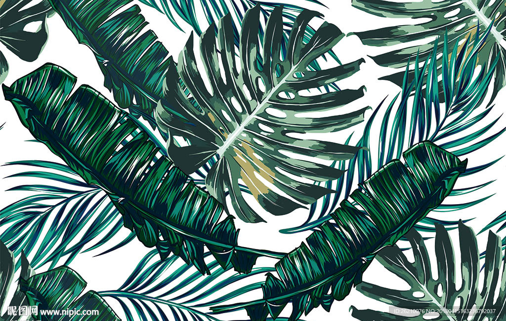 热带植物矢量图案无缝墙纸