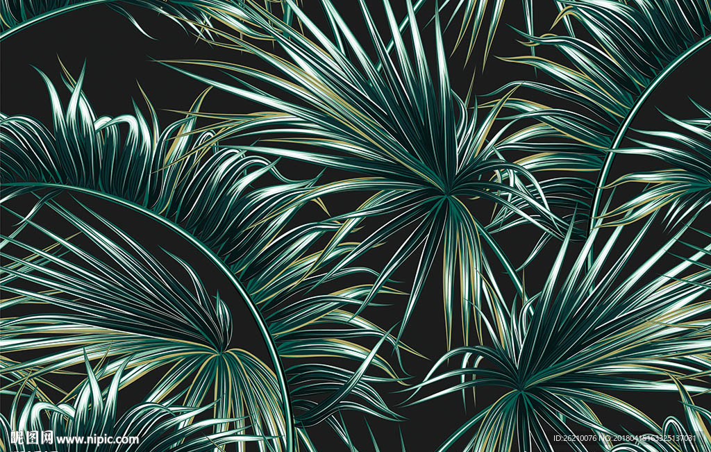 热带植物矢量图案无缝墙纸