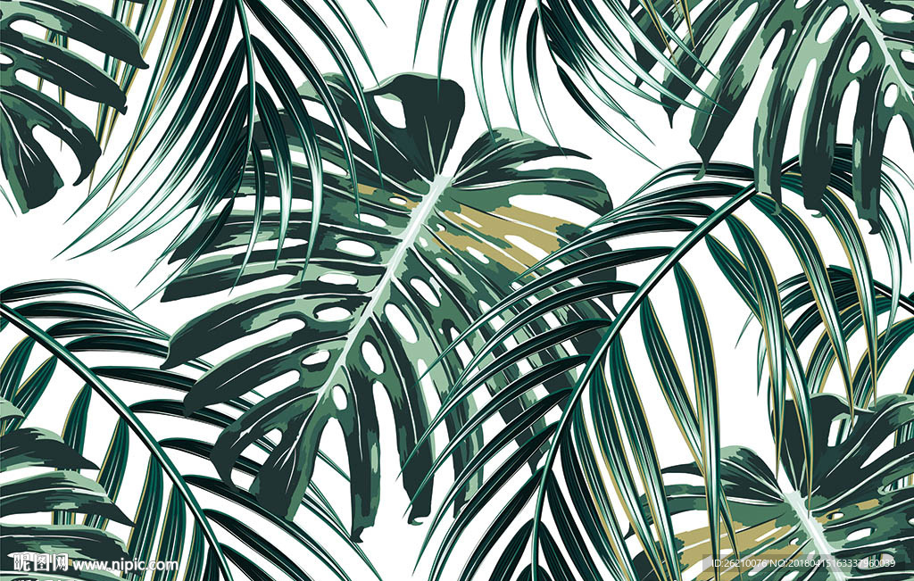 热带植物矢量图案无缝墙纸