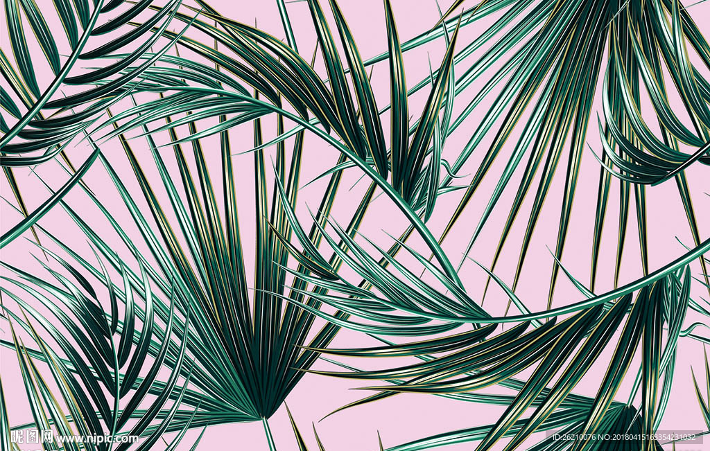 热带植物叶子矢量图案无缝墙纸