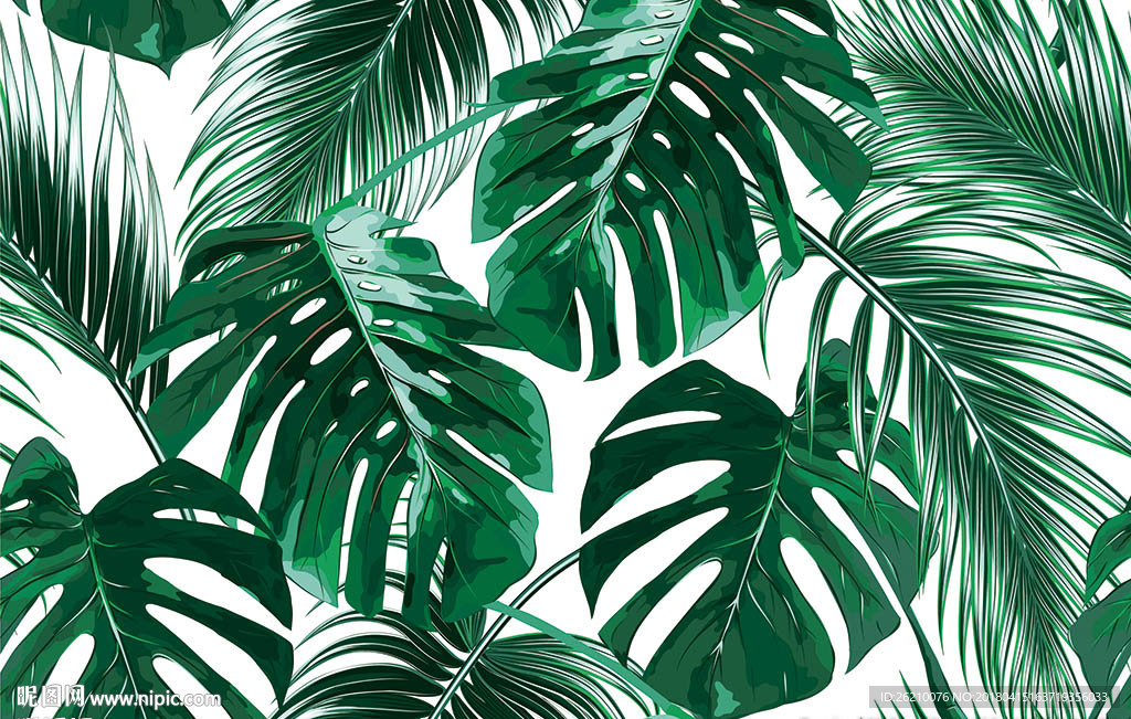 热带植物叶子矢量图案无缝墙纸