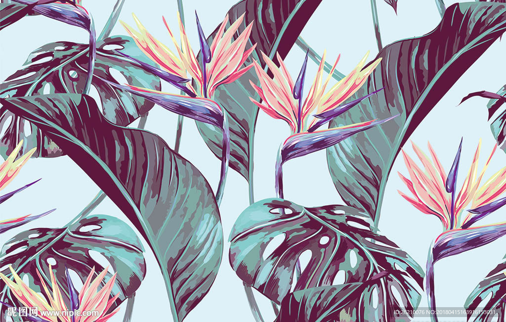 热带植物矢量图案无缝墙纸