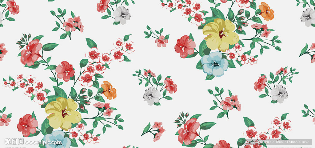 碎花鲜花矢量图案无缝墙纸