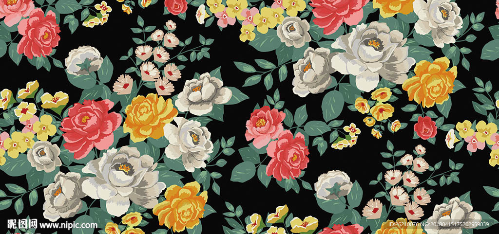 鲜花矢量无缝图案墙纸