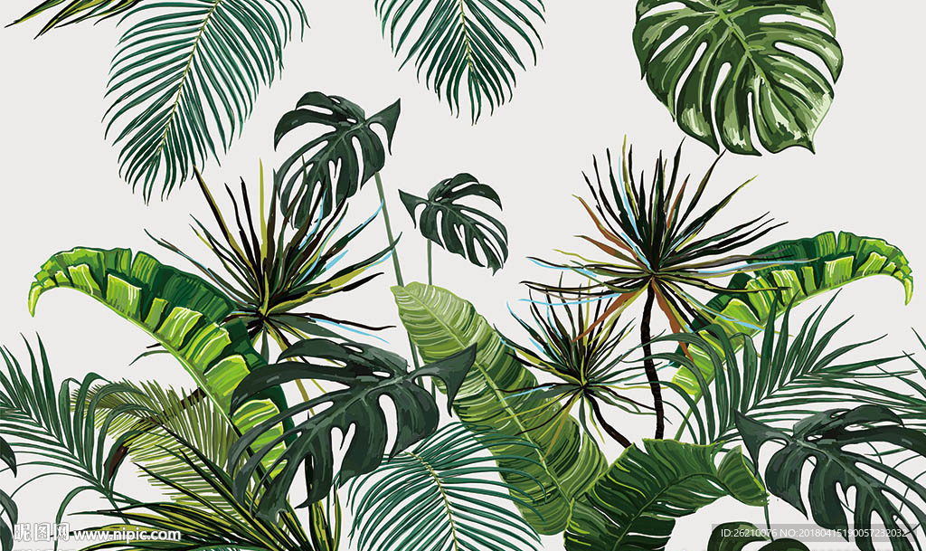 热带植物矢量背景墙