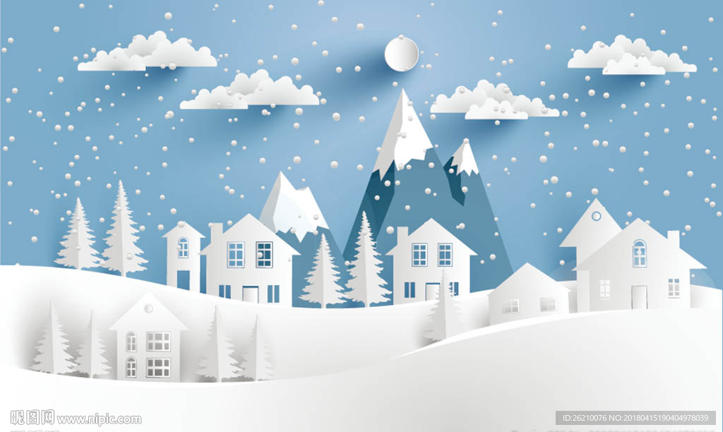 白雪乡村剪纸立体背景墙