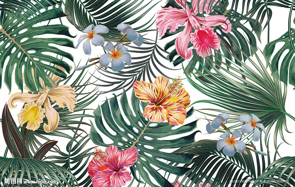 热带植物矢量图案无缝墙纸