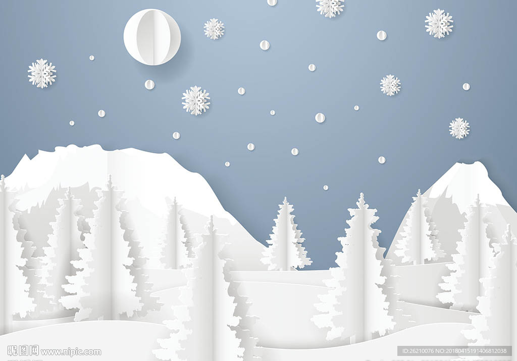 冬季树林白雪剪纸立体背景墙