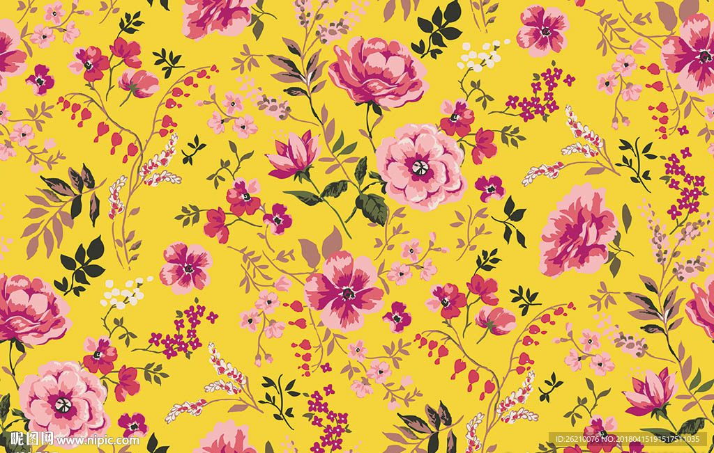 矢量鲜花无缝图案背景墙