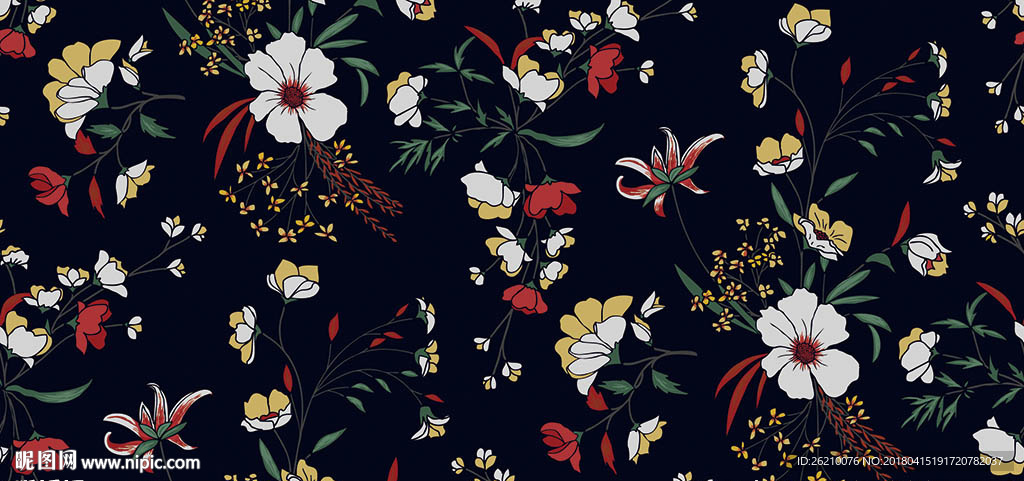 矢量手绘花鸟无缝图案背景墙