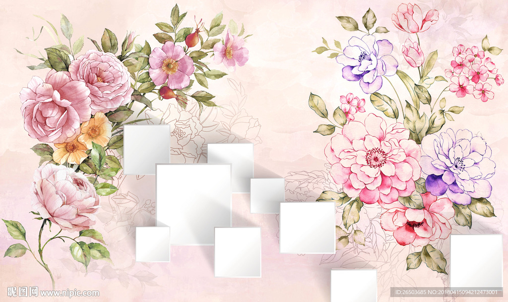 清新玫瑰背景墙