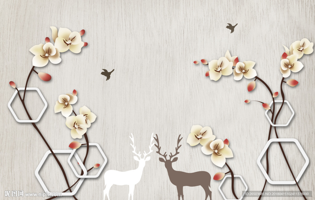 新款小鹿梅花背景