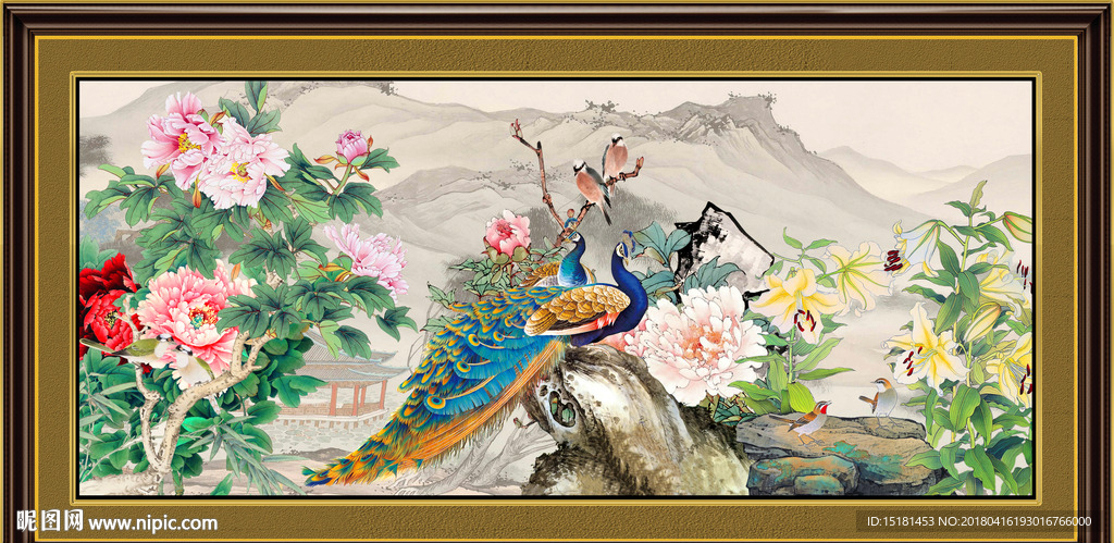 牡丹孔雀图