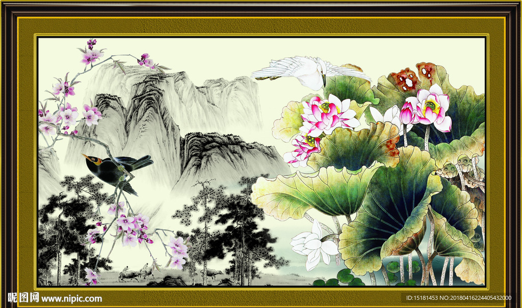 中式水墨荷花图