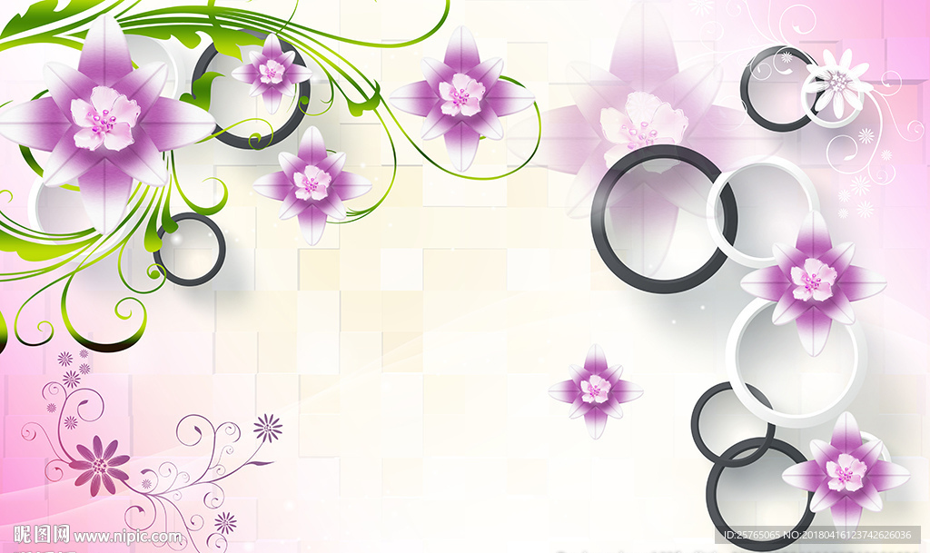 现代花卉简约圈圈电视背景墙