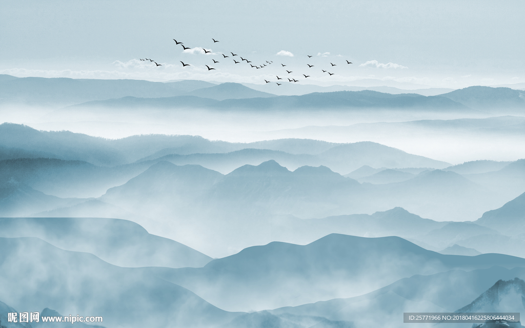 新中式禅意抽象山水背景壁画