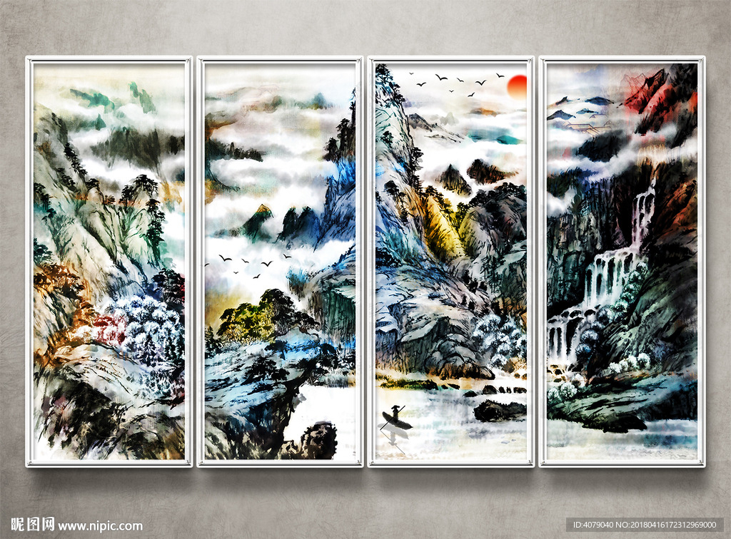 新中式水墨山水国画电视背景墙