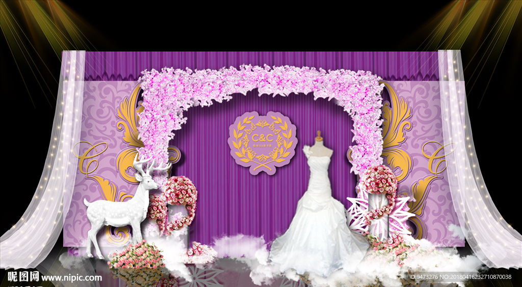 紫色婚礼迎宾区