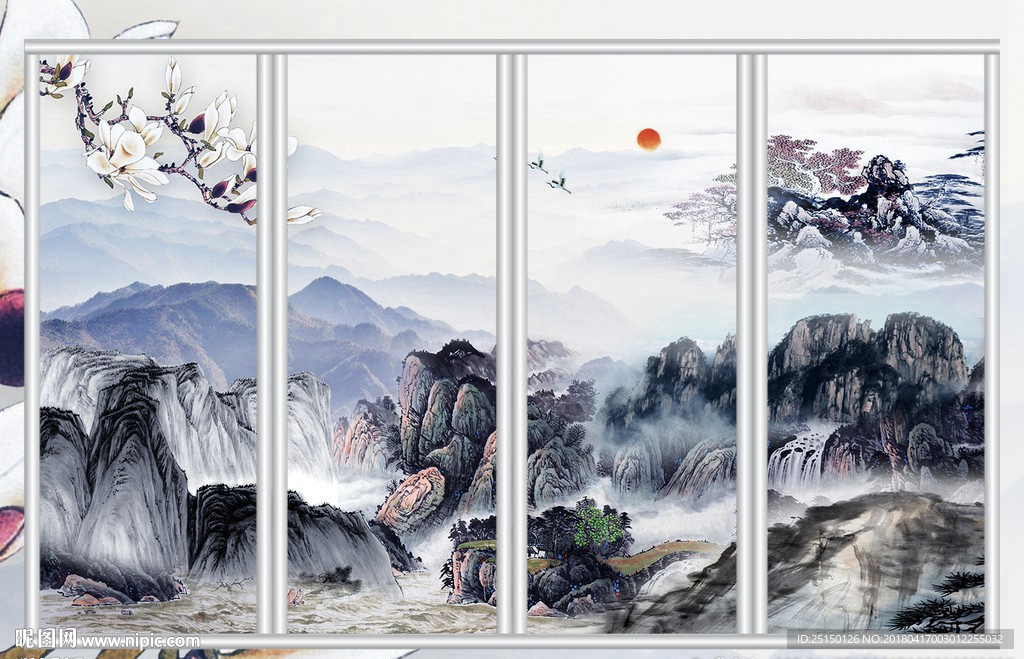 新中式江山如画移门