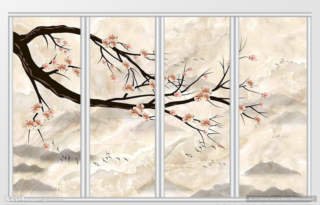 中式意境山水花卉移门