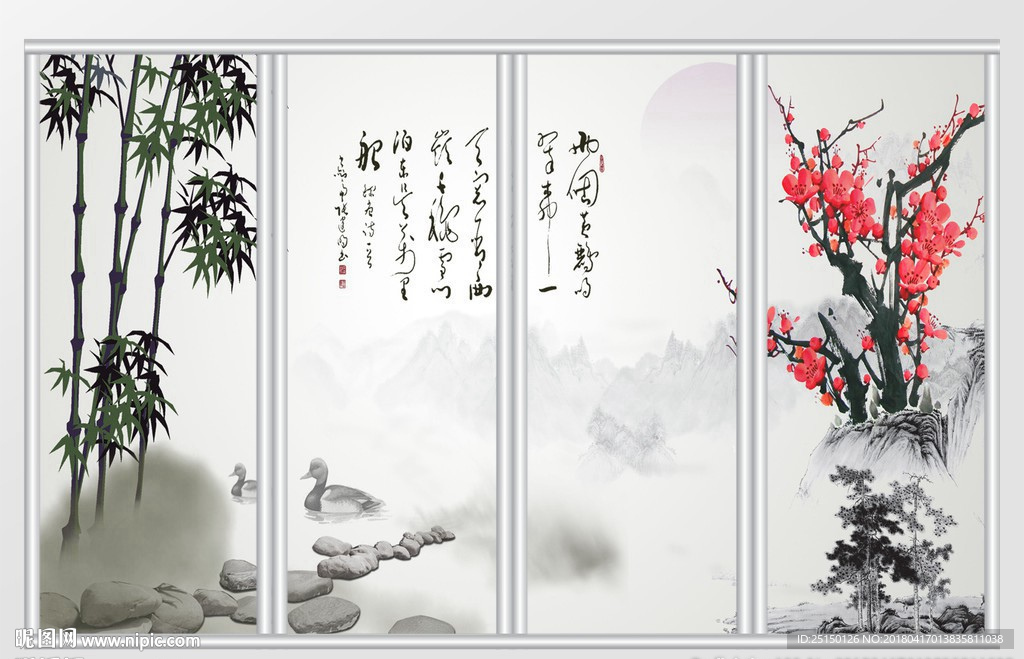 新中式水墨山水画禅意移门