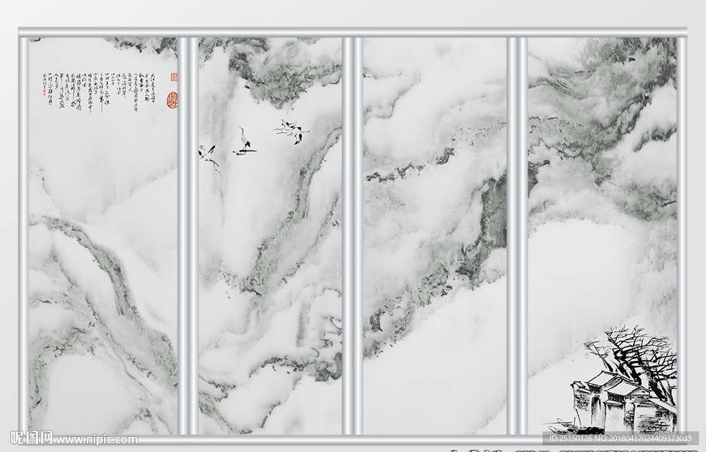 简约大气高清大理石山水画移门