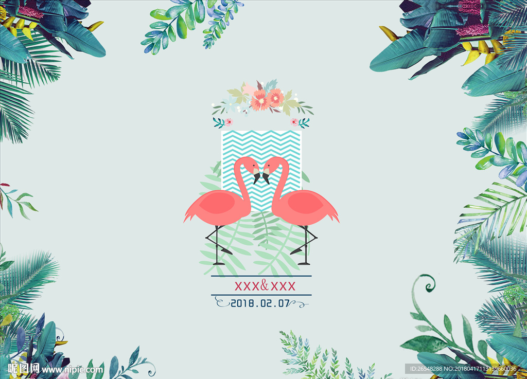 婚礼水彩火烈鸟主题背景
