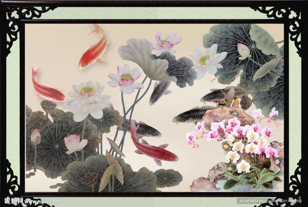 荷花鲤鱼图