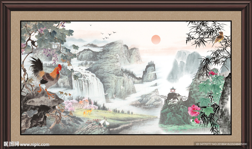 国画公鸡水墨竹子