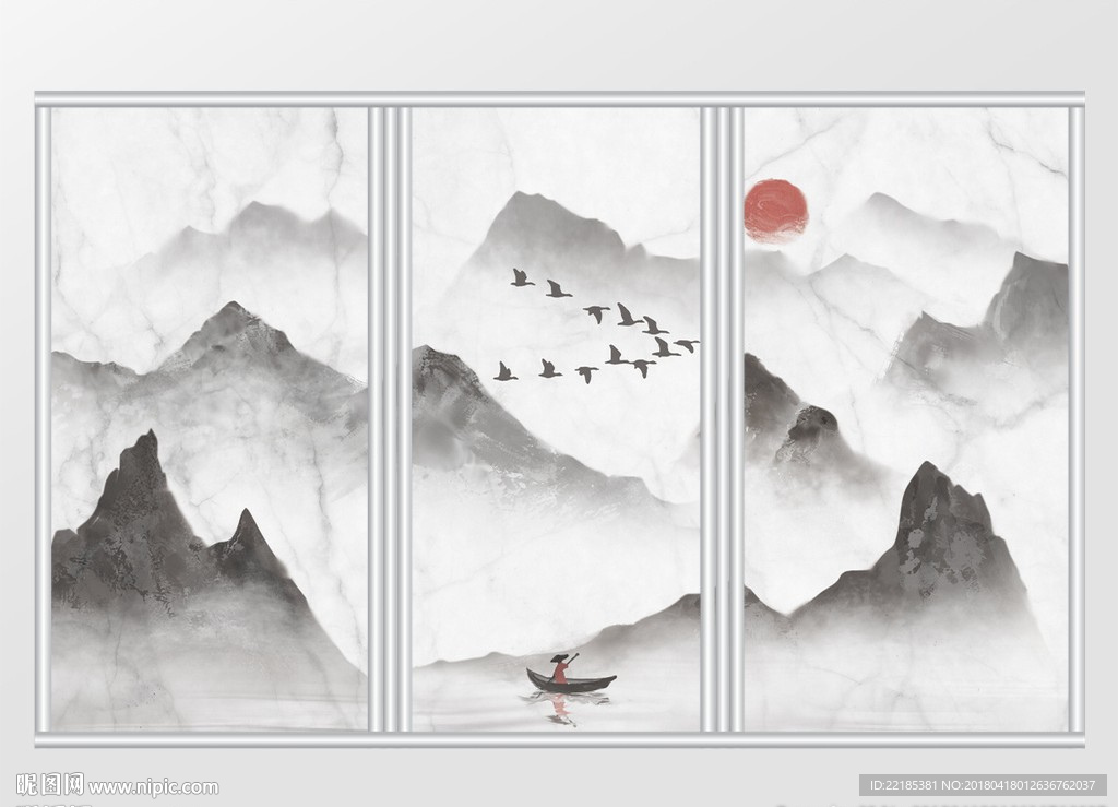 中国风水墨山水移门