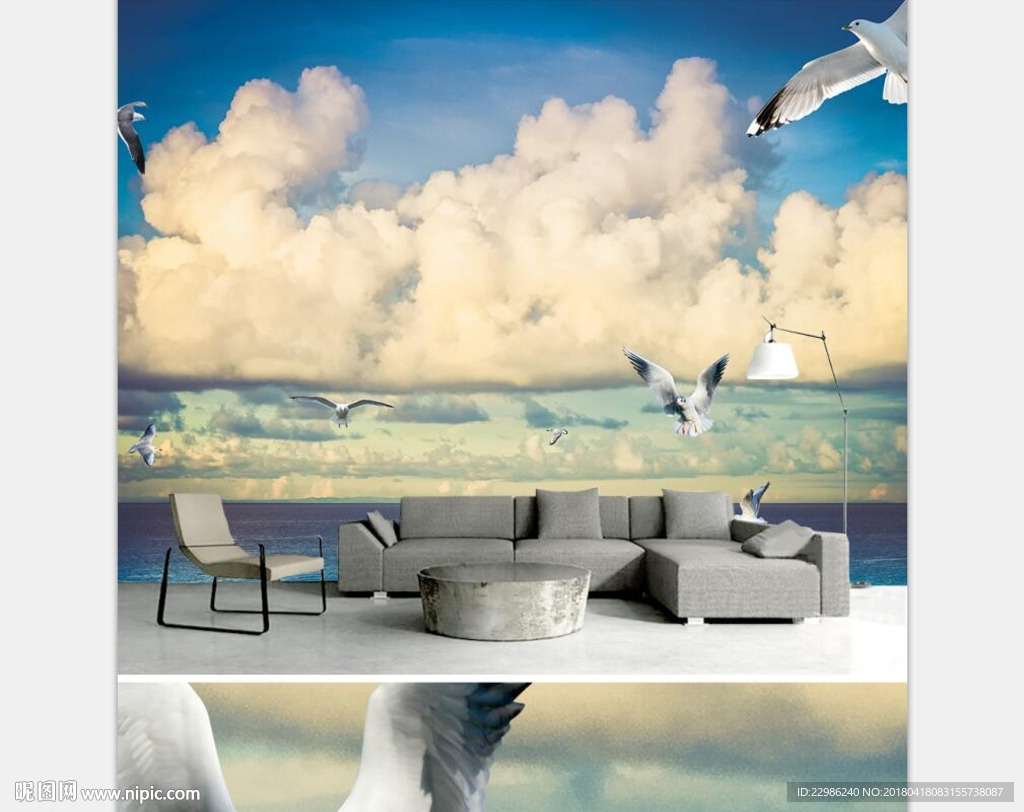 大海天空北欧现代简约复古背景墙