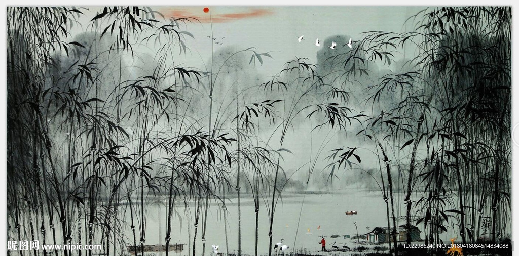 新中式水墨竹林竹子无框画装饰画