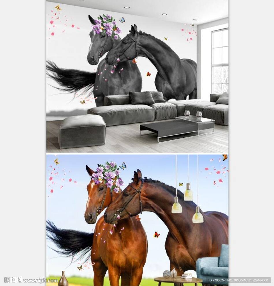 现代简约北欧壁画背景墙马装饰画
